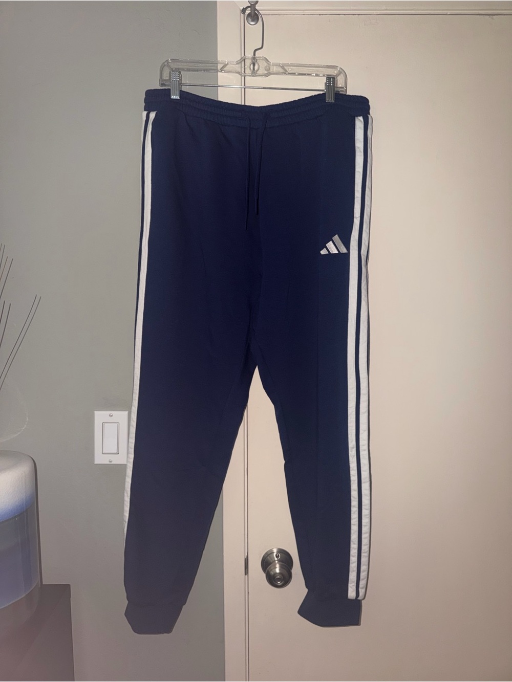 adidas Navy Joggers with White Side Stripes